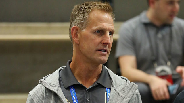 BUFFALO, NY - JUNE 2: Hockey performance coach Gary Roberts watches testing during the NHL Scouting Combine on June 2, 2018 at HarborCenter in Buffalo, New York.
