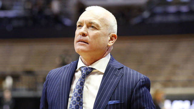 WEST LAFAYETTE, INDIANA - FEBRUARY 11: Head coach Pat Chambers of the Penn State Nittany Lions walks over the court after a win over the Purdue Boilermakers at Mackey Arena on February 11, 2020 in West Lafayette, Indiana.