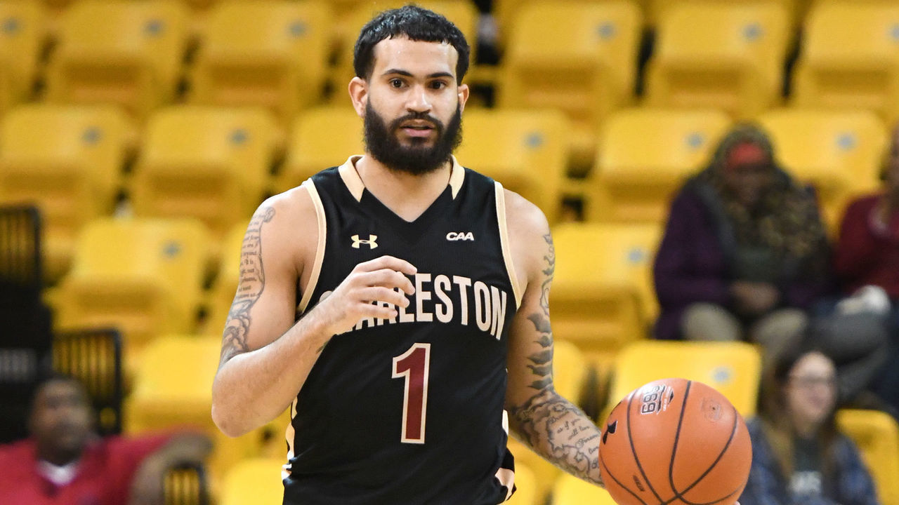 TOWSON, MD - JANUARY 03: Grant Riller #1 of the Charleston Cougars drives up court during a college basketball game against the Towson Tigers at the SECU Arena on January 3, 2019 in Towson, Maryland.