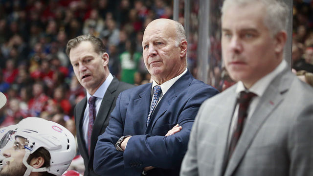 VANCOUVER, BC - DECEMBER 17: Head coach Claude Julien of the Montreal Canadiens looks on from the bench during their NHL game against the Vancouver Canucks at Rogers Arena December 17, 2019 in Vancouver, British Columbia, Canada. "n