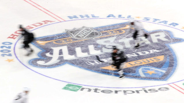 ST LOUIS, MISSOURI - JANUARY 25: A general view of the logo at center ice is seen during the 2020 NHL All-Star Game at the Enterprise Center on January 25, 2020 in St Louis, Missouri.