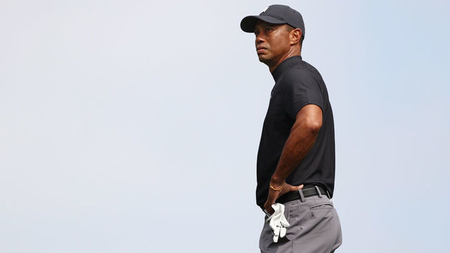 THOUSAND OAKS, CALIFORNIA - OCTOBER 22: Tiger Woods of the United States looks on during the first round of the Zozo Championship @ Sherwood on October 22, 2020 in Thousand Oaks, California.