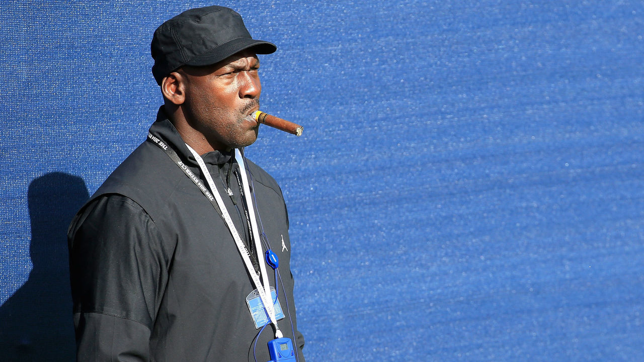 AUCHTERARDER, SCOTLAND - SEPTEMBER 26: Ex-NBA star Michael Jordan watches the action during the Morning Fourballs of the 2014 Ryder Cup on the PGA Centenary course at the Gleneagles Hotel on September 26, 2014 in Auchterarder, Scotland.