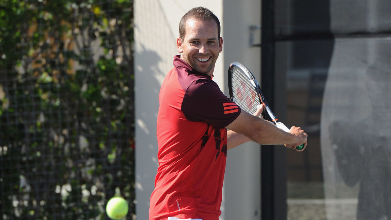KEY BISCAYNE, FL - MARCH 19: Sergio Garcia competes at Tony Bennett's All-Star Tennis Event at Cliff Drysdale Tennis Center, Ritz Carlton Key-Biscayne on March 19, 2012 in Key Biscayne, Florida.
