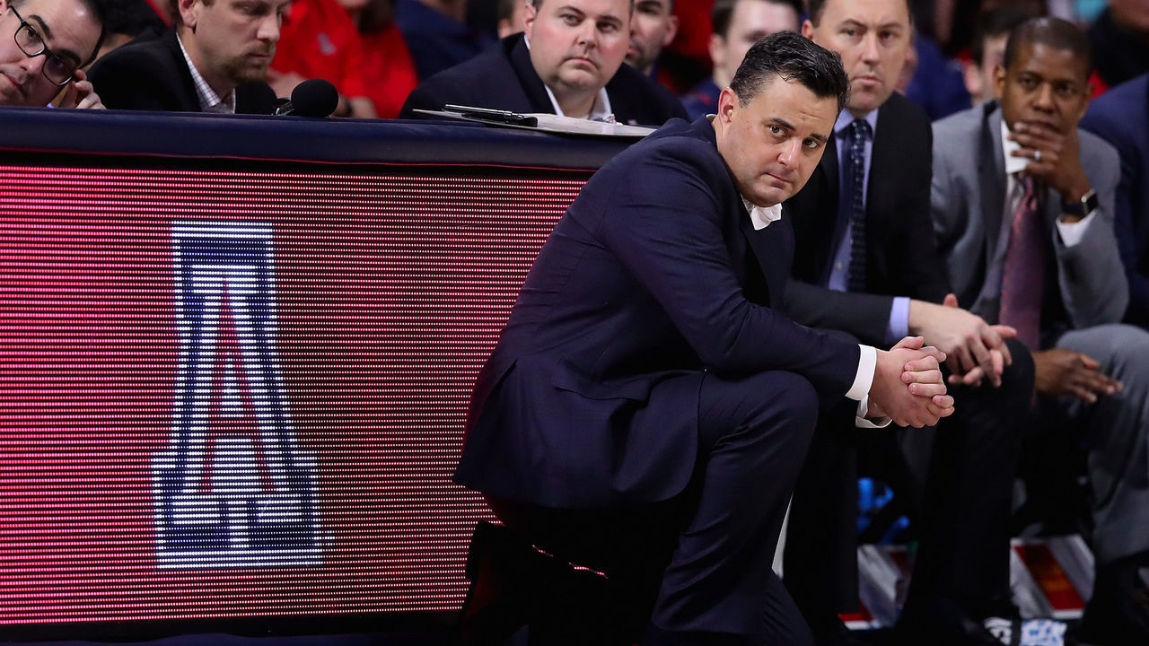 TUCSON, ARIZONA - JANUARY 16: Head coach Sean Miller of the Arizona Wildcats watches from the sidelines during the second half of the NCAAB game against the Utah Utes at McKale Center on January 16, 2020 in Tucson, Arizona.