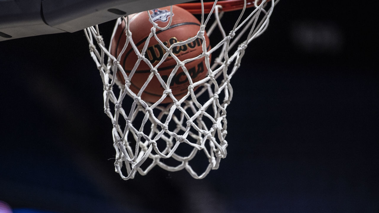 UNCASVILLE, CT - MARCH 09: A detailed view of a basketball net and Wilson NCAA basketball at Mohegan Sun Arena on March 9, 2020 in Uncasville, Connecticut.