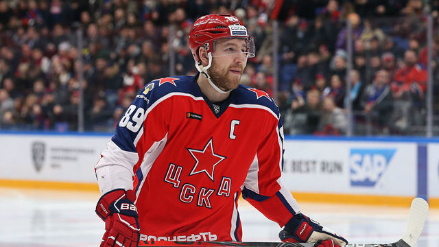 MOSCOW, RUSSIA - JANUARY 21: Nikita Nesterov #89 of the CSKA skates against the SKA Saint Petersburg at the Arena CSKA Moscow on January 21, 2020 in Moscow, Russia.