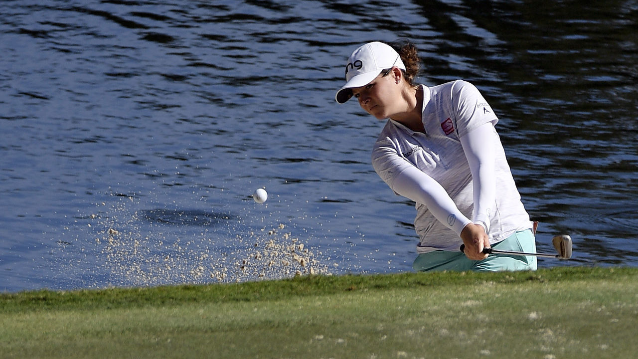 GREENSBORO, GEORGIA - OCTOBER 23: Ally McDonald plays a shot from the sand on the second hole during round two of the 2020 LPGA Drive On Championship - Reynolds Lake Oconee on October 23, 2020 in Greensboro, Georgia.