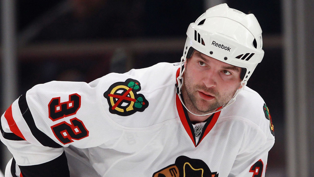 NEW YORK - NOVEMBER 01: John Scott #32 of the Chicago Blackhawks skates against the New York Rangers at Madison Square Garden on November 1, 2010 in New York City. The Rangers defeated the Blackhawks 3-2.
