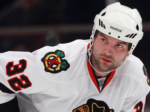 NEW YORK - NOVEMBER 01: John Scott #32 of the Chicago Blackhawks skates against the New York Rangers at Madison Square Garden on November 1, 2010 in New York City. The Rangers defeated the Blackhawks 3-2.