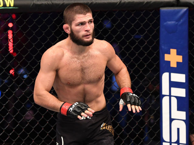 ABU DHABI, UNITED ARAB EMIRATES - OCTOBER 25: Khabib Nurmagomedov of Russia reacts after his submission victory over Justin Gaethje in their lightweight title bout during the UFC 254 event on October 25, 2020 on UFC Fight Island, Abu Dhabi, United Arab Emirates.