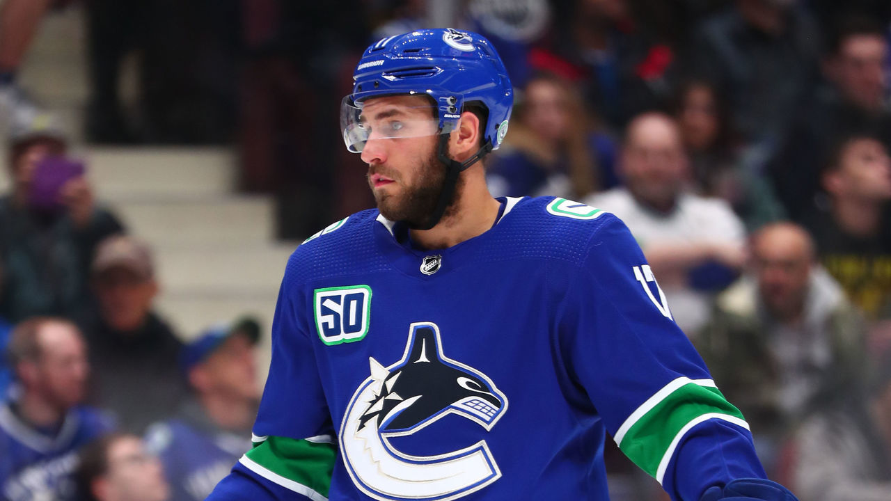 VANCOUVER, BC - DECEMBER 01: Vancouver Canucks Right Wing Josh Leivo (17) on ice against the Edmonton Oilers during their NHL game at Rogers Arena on December 1, 2019 in Vancouver, British Columbia, Canada.