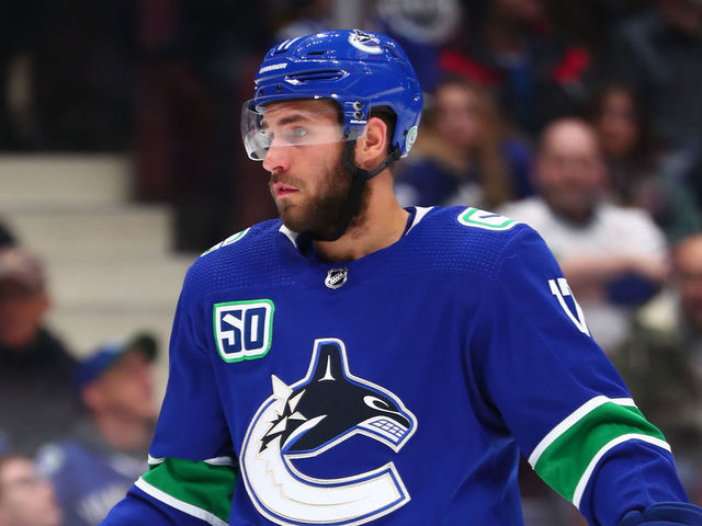 VANCOUVER, BC - DECEMBER 01: Vancouver Canucks Right Wing Josh Leivo (17) on ice against the Edmonton Oilers during their NHL game at Rogers Arena on December 1, 2019 in Vancouver, British Columbia, Canada.