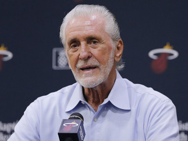 MIAMI, FLORIDA - SEPTEMBER 27: President Pat Riley of the Miami Heat addresses the media during the introductory press conference for Jimmy Butler at American Airlines Arena on September 27, 2019 in Miami, Florida.