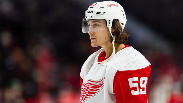 OTTAWA, ON - FEBRUARY 29: Detroit Red Wings Right Wing Tyler Bertuzzi (59) during warm-up before National Hockey League action between the Detroit Red Wings and Ottawa Senators on February 29, 2020, at Canadian Tire Centre in Ottawa, ON, Canada.