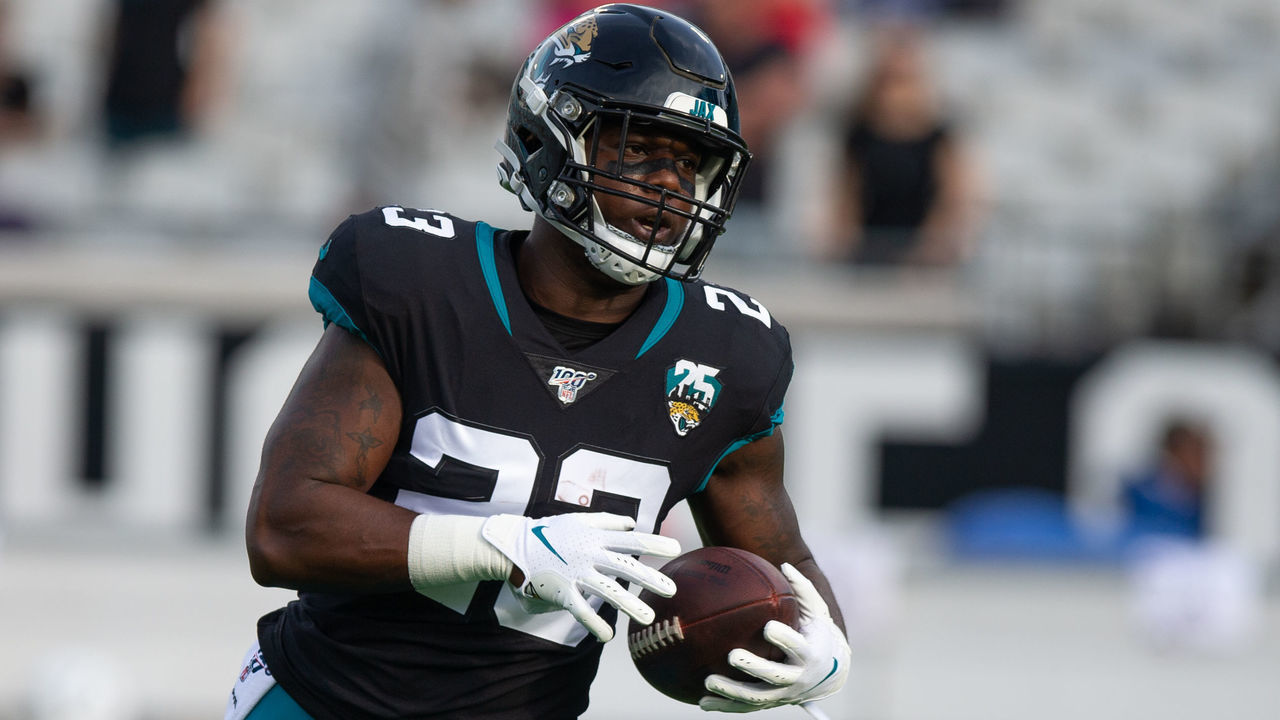 JACKSONVILLE, FL - DECEMBER 29: Jacksonville Jaguars Running Back Ryquell Armstead (23) runs with the ball during the game between the Indianapolis Colts and the Jacksonville Jaguars on December 29, 2019 at TIAA Bank Field in Jacksonville, Fl.