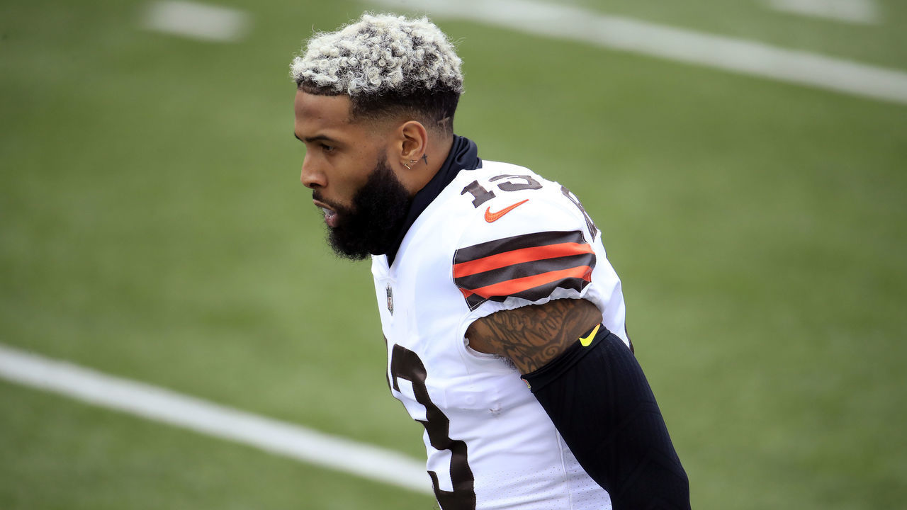 CINCINNATI, OHIO - OCTOBER 25: Odell Beckham Jr. #13 of the Cleveland Browns looks on prior to the game against the Cincinnati Bengals at Paul Brown Stadium on October 25, 2020 in Cincinnati, Ohio.