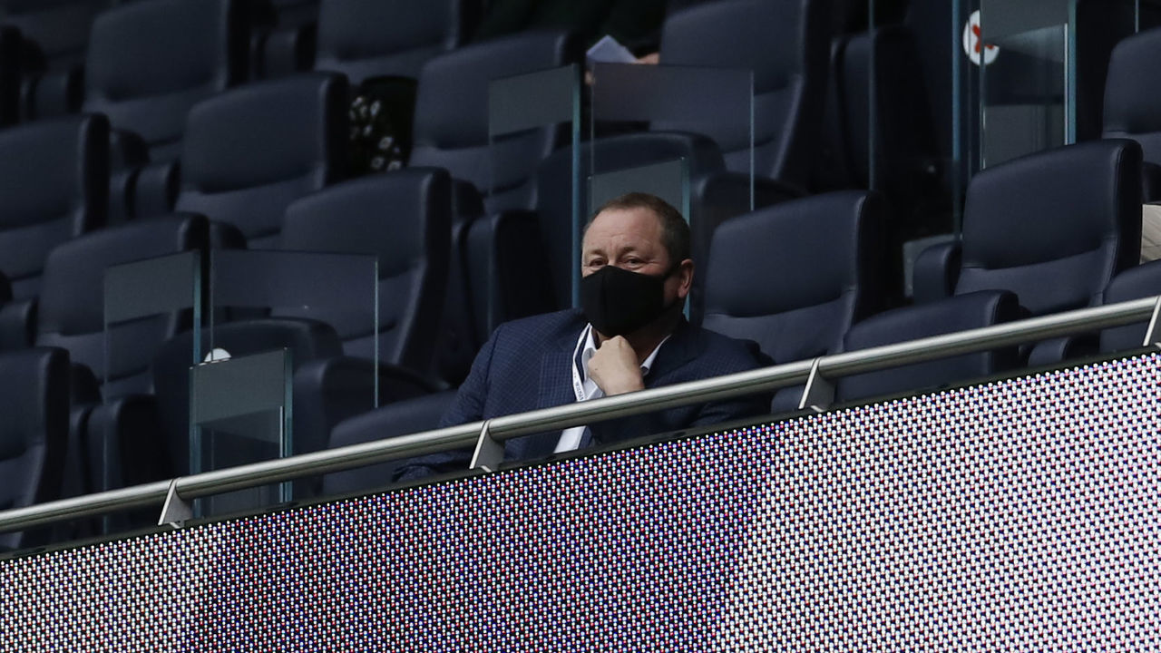 Newcastle United's English owner Mike Ashley watches from the stands during the English Premier League football match between Tottenham Hotspur and Newcastle United at Tottenham Hotspur Stadium in London, on September 27, 2020.