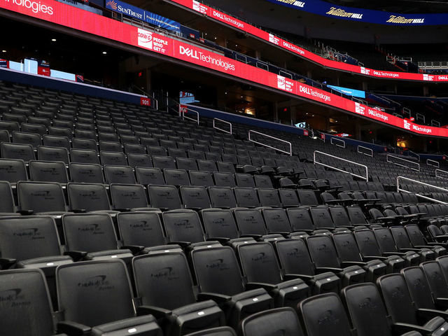 WASHINGTON, DC - MARCH 10: Seats are empty prior to the New York Knicks playing the Washington Wizards at Capital One Arena on March 10, 2020 in Washington, DC.
