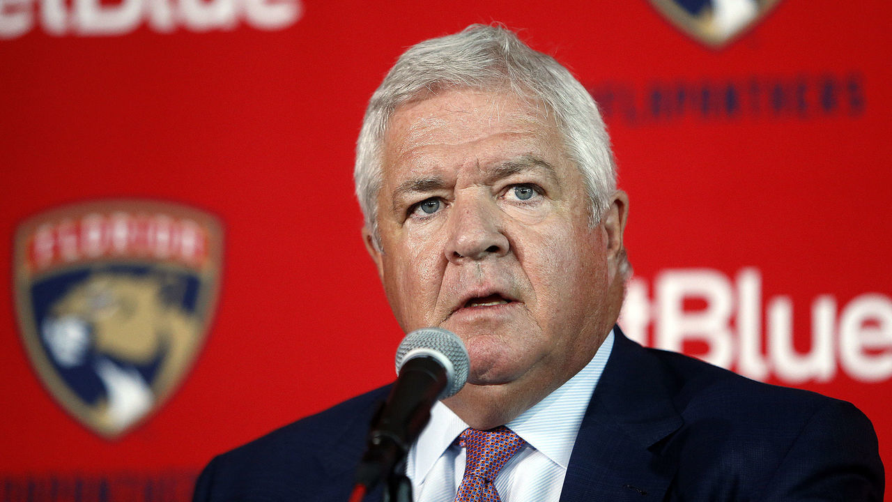 SUNRISE, FL - APRIL 8: Florida Panthers President of Hockey Operations & General Manager Dale Tallon announced today that the team has named Joel Quenneville as head coach of the Panthers at the BB&T Center on April 8 2019 in Sunrise, Florida.