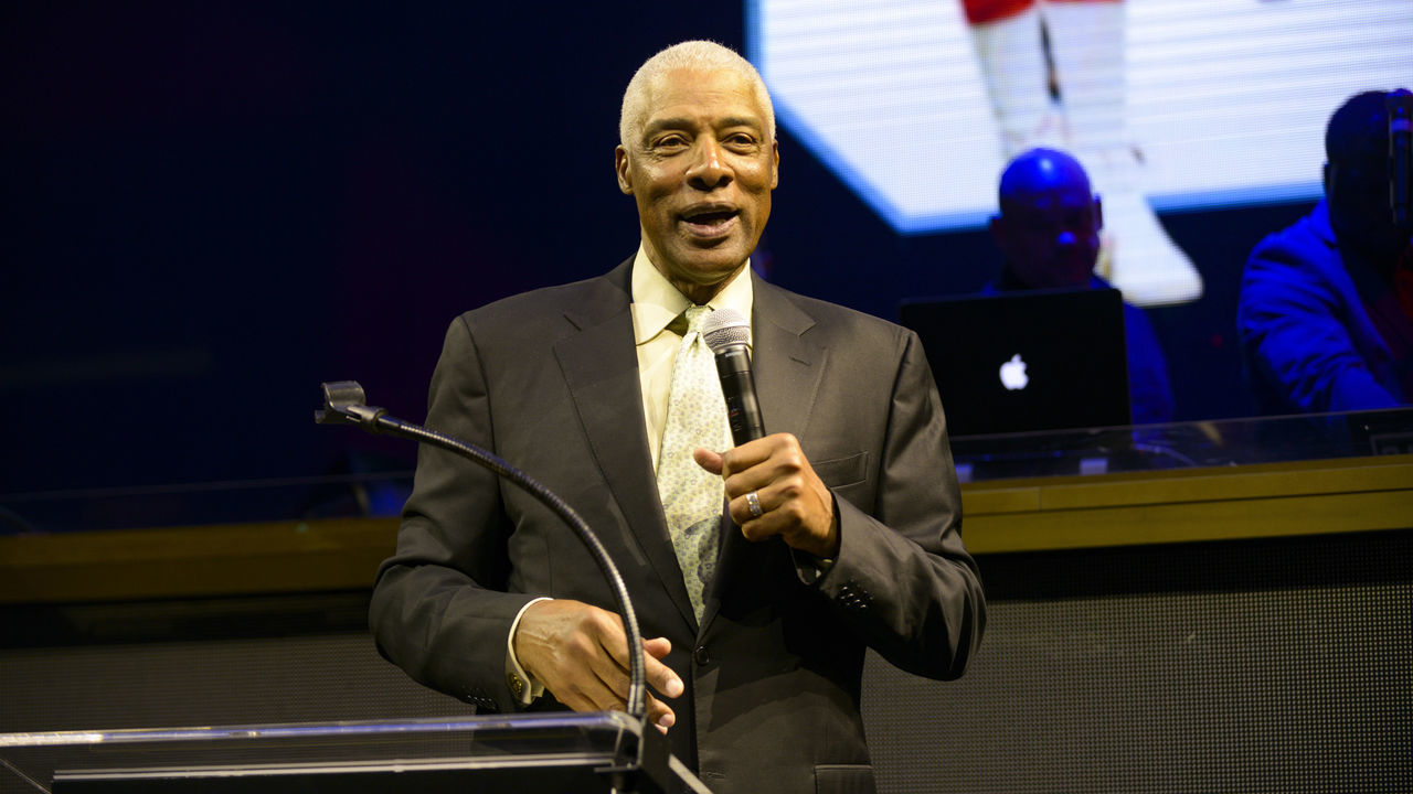 ATLANTIC CITY, NEW JERSEY - SEPTEMBER 08: Julius Erving speaks to guests during the Julius Erving Red Carpet and Pairings Party at Premier Night Club at the Borgata Hotel Casino & Spa on September 08, 2019 in Atlantic City, New Jersey.