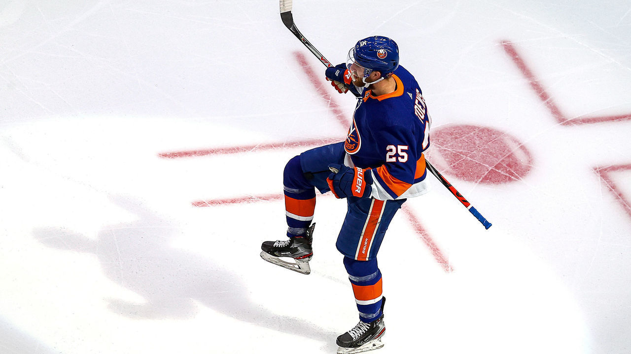 EDMONTON, ALBERTA - SEPTEMBER 17: Devon Toews #25 of the New York Islanders celebrates after scoring a goal against the Tampa Bay Lightning during the first period in Game Six of the Eastern Conference Final during the 2020 NHL Stanley Cup Playoffs at Rogers Place on September 17, 2020 in Edmonton, Alberta, Canada.