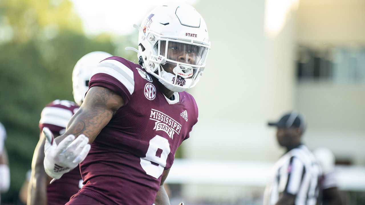 STARKVILLE, MS - SEPTEMBER 21: Running back Kylin Hill #8 of the Mississippi State Bulldogs during their game Kentucky Wildcats at Davis Wade Stadium on September 21, 2019 in Starkville, Mississippi.