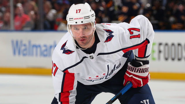 BUFFALO, NY - MARCH 9: Ilya Kovalchuk #17 of the Washington Capitals prepares for a faceoff during an NHL game against the Buffalo Sabres on March 9, 2020 at KeyBank Center in Buffalo, New York.