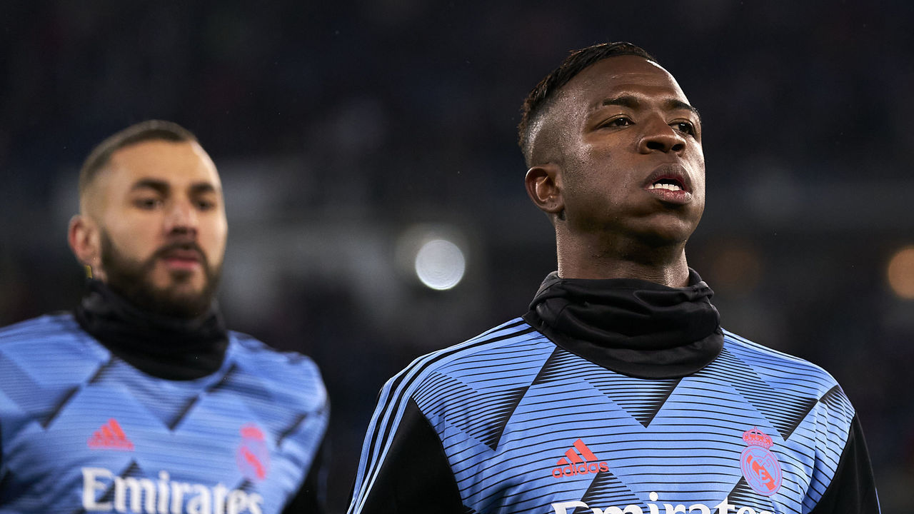 MADRID, SPAIN - MARCH 01: Vinicius Jr of Real Madrid CF looks on prior the game during the Liga match between Real Madrid CF and FC Barcelona at Estadio Santiago Bernabeu on March 01, 2020 in Madrid, Spain.