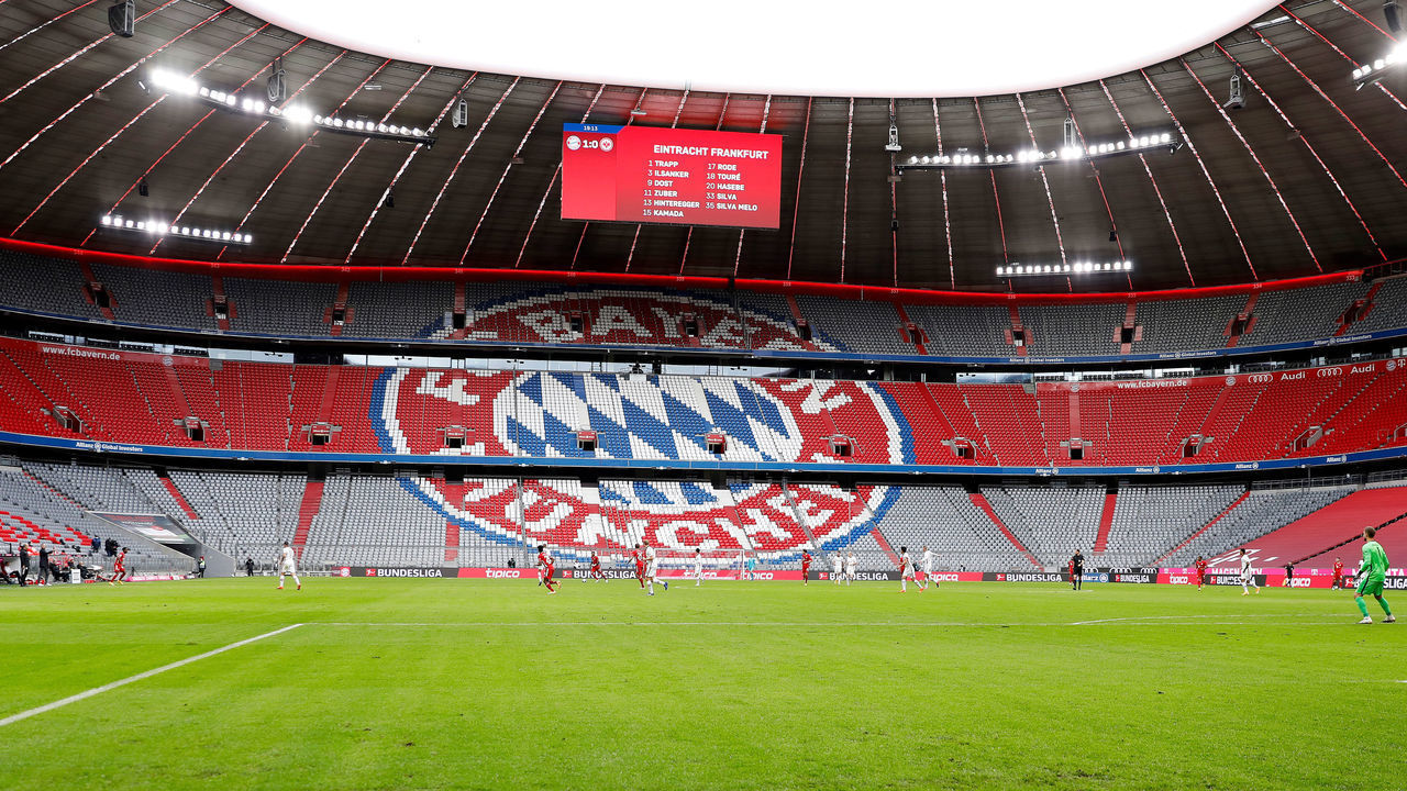 MUNICH, GERMANY - OCTOBER 24: A general view of the empty stands during the Bundesliga match between FC Bayern Muenchen and Eintracht Frankfurt at Allianz Arena on October 24, 2020 in Munich, Germany.