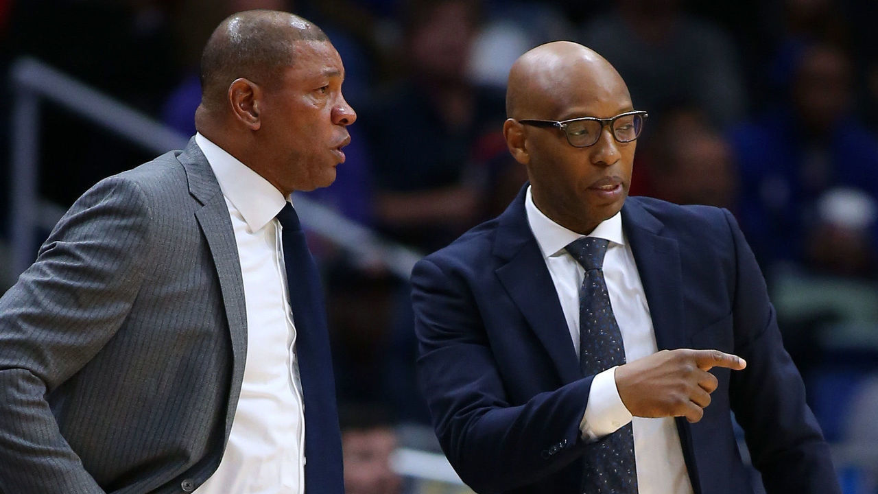 NEW ORLEANS, LOUISIANA - NOVEMBER 14: Head coach Doc Rivers of the LA Clippers and assistant coach Sam Cassell react during a game against the New Orleans Pelicans at the Smoothie King Center on November 14, 2019 in New Orleans, Louisiana.