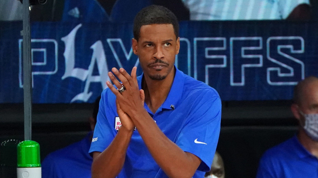 ORLANDO, FL - AUGUST 25: Stephen Silas of the Dallas Mavericks reacts from the sideline during Round One, Game Five of the NBA Playoffs on August 25, 2020 at the AdventHealth Arena at ESPN Wide World Of Sports Complex in Orlando, Florida. NOTE TO USER: User expressly acknowledges and agrees that, by downloading and/or using this Photograph, user is consenting to the terms and conditions of the Getty Images License Agreement. Mandatory Copyright Notice: Copyright 2020 NBAE