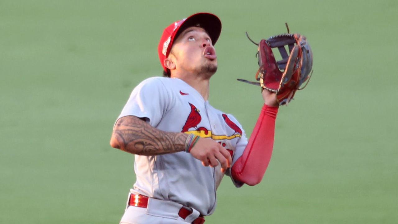 SAN DIEGO, CA - OCTOBER 02: Kolten Wong #16 of the St. Louis Cardinals catches a pop-up during Game 3 of the Wild Card Series between the St. Louis Cardinals and the San Diego Padres at Petco Park on Friday, October 2, 2020 in San Diego, California.