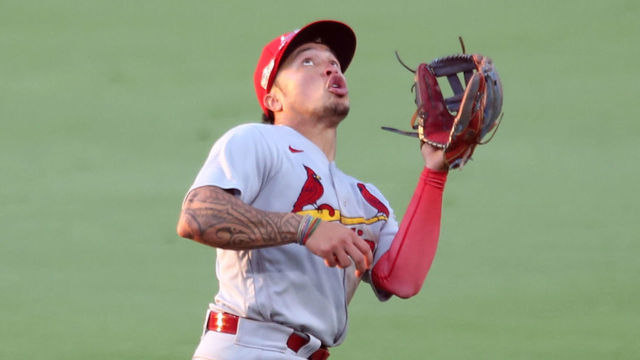 SAN DIEGO, CA - OCTOBER 02: Kolten Wong #16 of the St. Louis Cardinals catches a pop-up during Game 3 of the Wild Card Series between the St. Louis Cardinals and the San Diego Padres at Petco Park on Friday, October 2, 2020 in San Diego, California.
