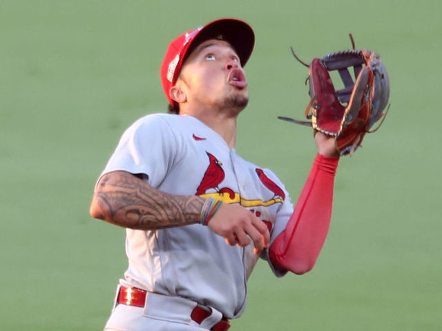 SAN DIEGO, CA - OCTOBER 02: Kolten Wong #16 of the St. Louis Cardinals catches a pop-up during Game 3 of the Wild Card Series between the St. Louis Cardinals and the San Diego Padres at Petco Park on Friday, October 2, 2020 in San Diego, California.