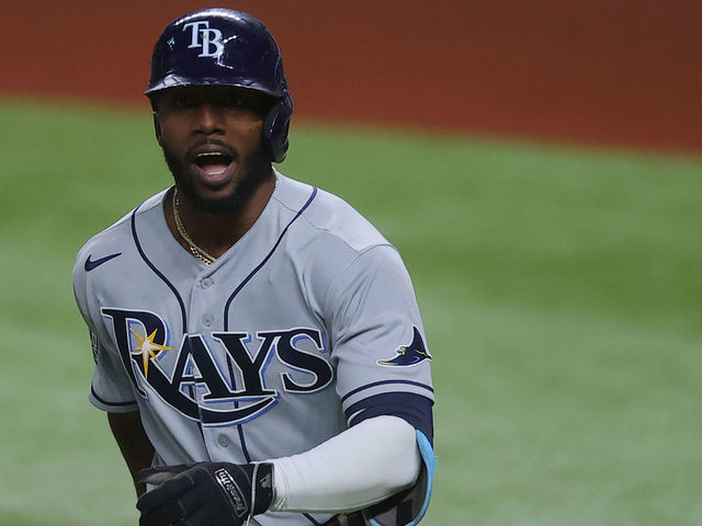 Tampa Bay Rays and Cuban-Mexican player Randy Arozarena wearing a