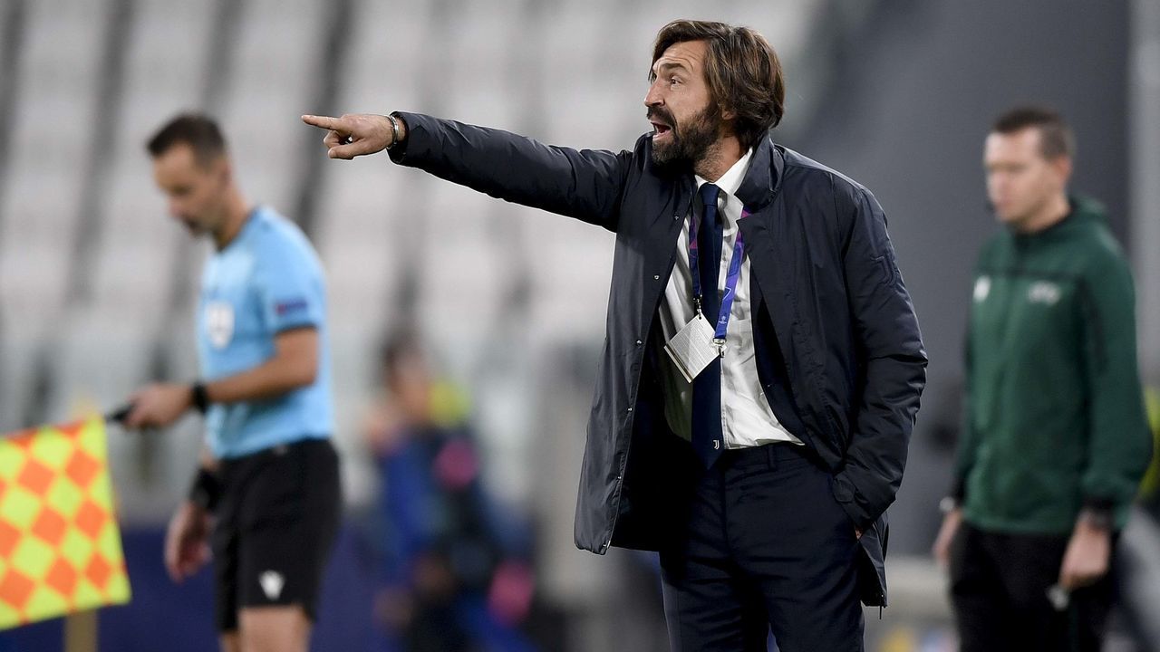 TURIN, ITALY - OCTOBER 28: head coach of Juventus Andrea Pirlo gives his team instructions during the UEFA Champions League Group G stage match between Juventus and FC Barcelona at Juventus Stadium on October 28, 2020 in Turin, Italy. Sporting stadiums around Italy remain under strict restrictions due to the Coronavirus Pandemic as Government social distancing laws prohibit fans inside venues resulting in games being played behind closed doors.