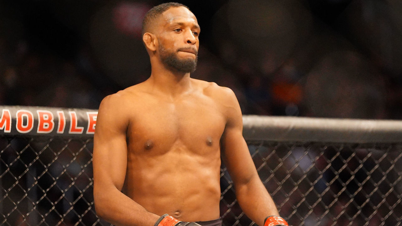 LAS VEGAS, NV - MARCH 07: Neil Magny vs. Li Jingliang fighting during the UFC 248 on March 07, 2020, at T-Mobile Arena in Las Vegas, NV.