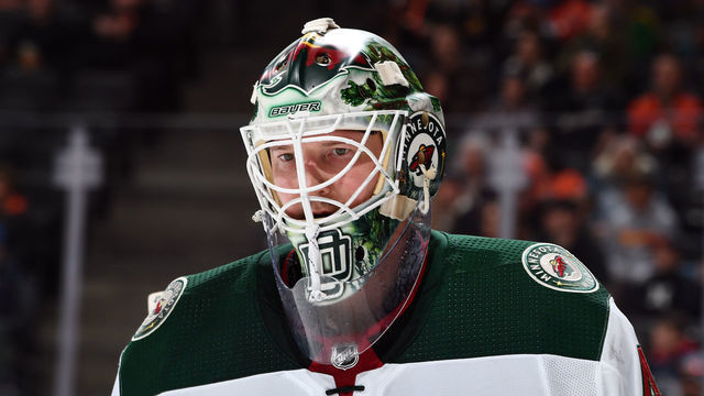 ANAHEIM, CA - MARCH 8: Devan Dubnyk #40 of the Minnesota Wild skates during the game against the Anaheim Ducks at Honda Center on March 8, 2020 in Anaheim, California. *** Local Caption ***