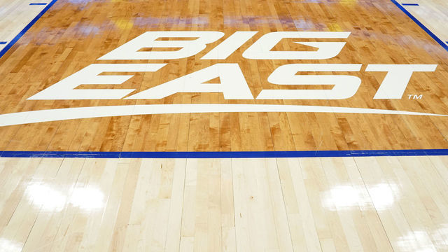MILWAUKEE, WI - JANUARY 07: The Big East logo logo on the court before a college basketball game between the Marquette Golden Eagles and the Providence Friars at the Fiserv Forum on January 7, 2020 in Milwaukee, Wisconsin. *** Local Caption ***