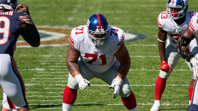 CHICAGO, IL - SEPTEMBER 20: New York Giants offensive guard Will Hernandez (71) in action during a game between the Chicago Bears and the New York Giants on September 20, 2020 at Soldier Field in Chicago, IL.