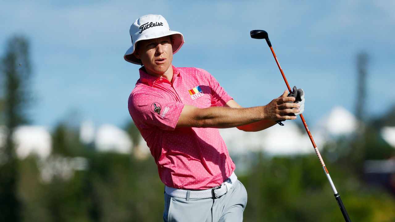 SOUTHAMPTON, BERMUDA - OCTOBER 29: Peter Malnati of the United States plays his shot from the tenth tee during the first round of the Bermuda Championship at Port Royal Golf Course on October 29, 2020 in Southampton, Bermuda.