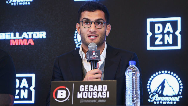 NEW YORK, NY - JUNE 26: Gegard Mousasi speaks onstage during the Bellator-DAZN announcement press conference on June 26, 2018 at Viacom in New York City.