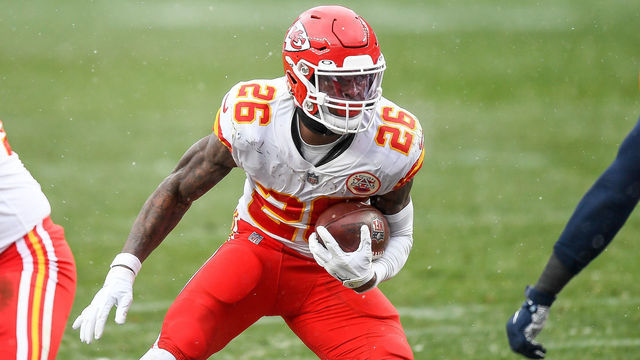 DENVER, CO - OCTOBER 25: Le'Veon Bell #26 of the Kansas City Chiefs carries the ball against the Denver Broncos at Empower Field at Mile High on October 25, 2020 in Denver, Colorado.