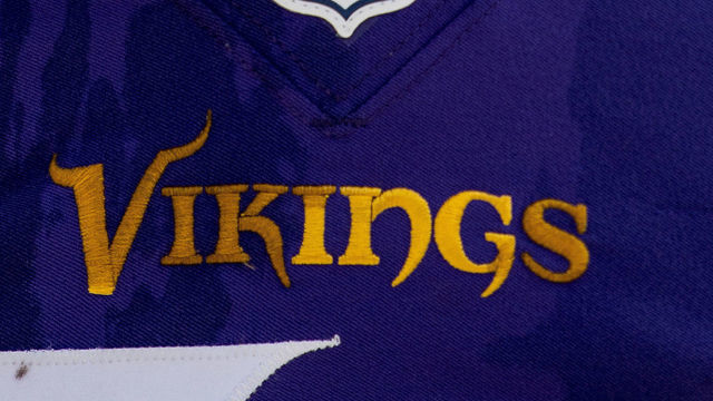 25 September 2016: A Minnesota Vikings logo and NFL logo is seen on a Minnesota Vikings jersey in game action between the Minnesota Vikings and the Carolina Panthers at Bank of America Stadium in Charlotte, NC.