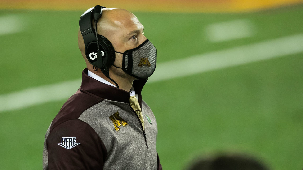 MINNEAPOLIS, MINNESOTA - OCTOBER 24: Head coach P.J. Fleck of the Minnesota Golden Gophers looks on in the first quarter of the game against the Michigan Wolverines at TCF Bank Stadium on October 24, 2020 in Minneapolis, Minnesota.