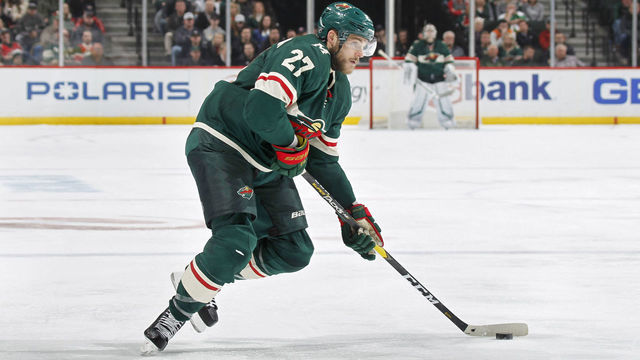 SAINT PAUL, MN - MARCH 3: Alex Galchenyuk #27 of the Minnesota Wild skates with the puck against the Nashville Predators during the game at the Xcel Energy Center on March 3, 2020 in Saint Paul, Minnesota.