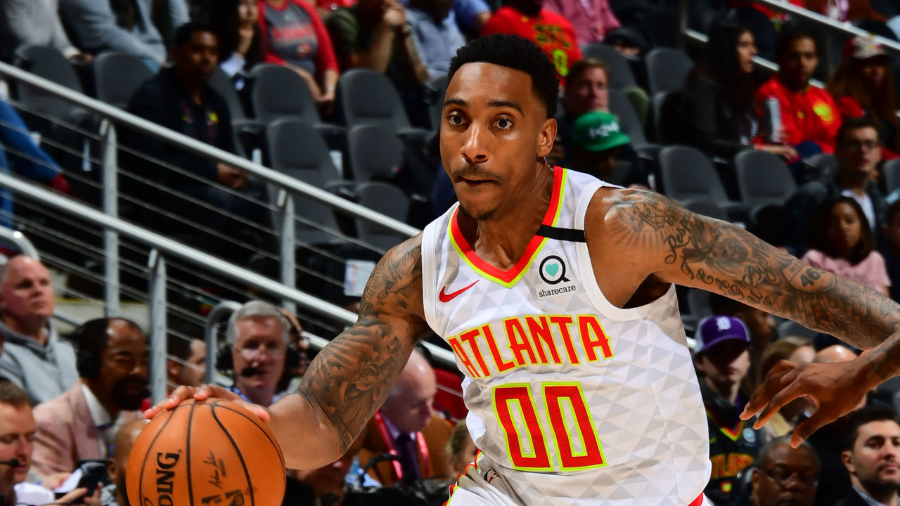 ATLANTA, GA - MARCH 11: Jeff Teague #00 of the Atlanta Hawks drives to the basket against the New York Knicks on March 11, 2020 at State Farm Arena in Atlanta, Georgia. NOTE TO USER: User expressly acknowledges and agrees that, by downloading and/or using this Photograph, user is consenting to the terms and conditions of the Getty Images License Agreement. Mandatory Copyright Notice: Copyright 2020 NBAE