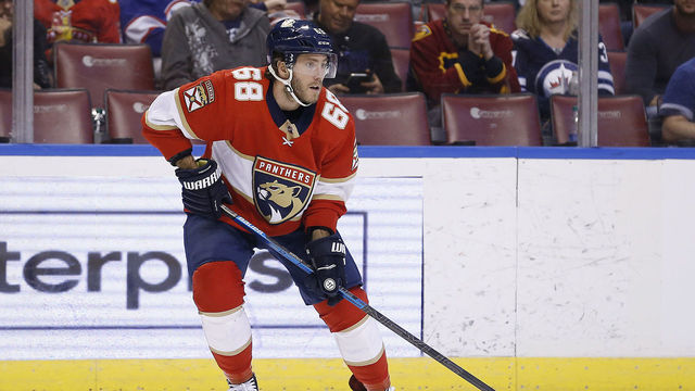 SUNRISE, FLORIDA - NOVEMBER 14: Mike Hoffman #68 of the Florida Panthers skates with the puck against the Winnipeg Jets during the third period at BB&T Center on November 14, 2019 in Sunrise, Florida.