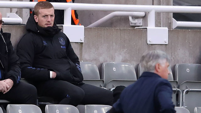 Everton's English goalkeeper Jordan Pickford watches from his seat in the stands after being dropped to substitute for the English Premier League football match between Newcastle United and Everton at St James' Park in Newcastle-upon-Tyne, north east England on November 1, 2020.